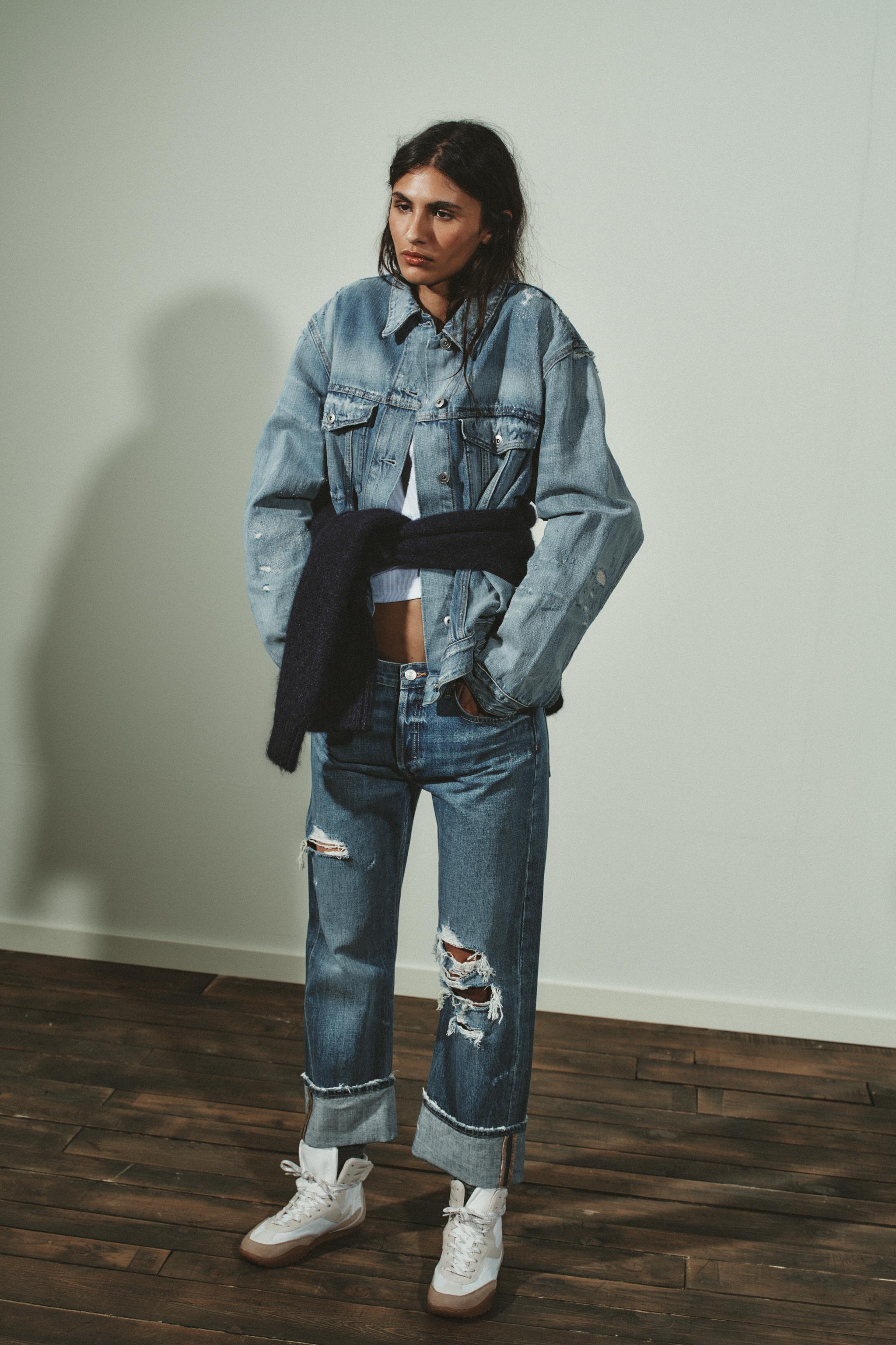 TRF MID-RISE RIPPED STRAIGHT JEANS